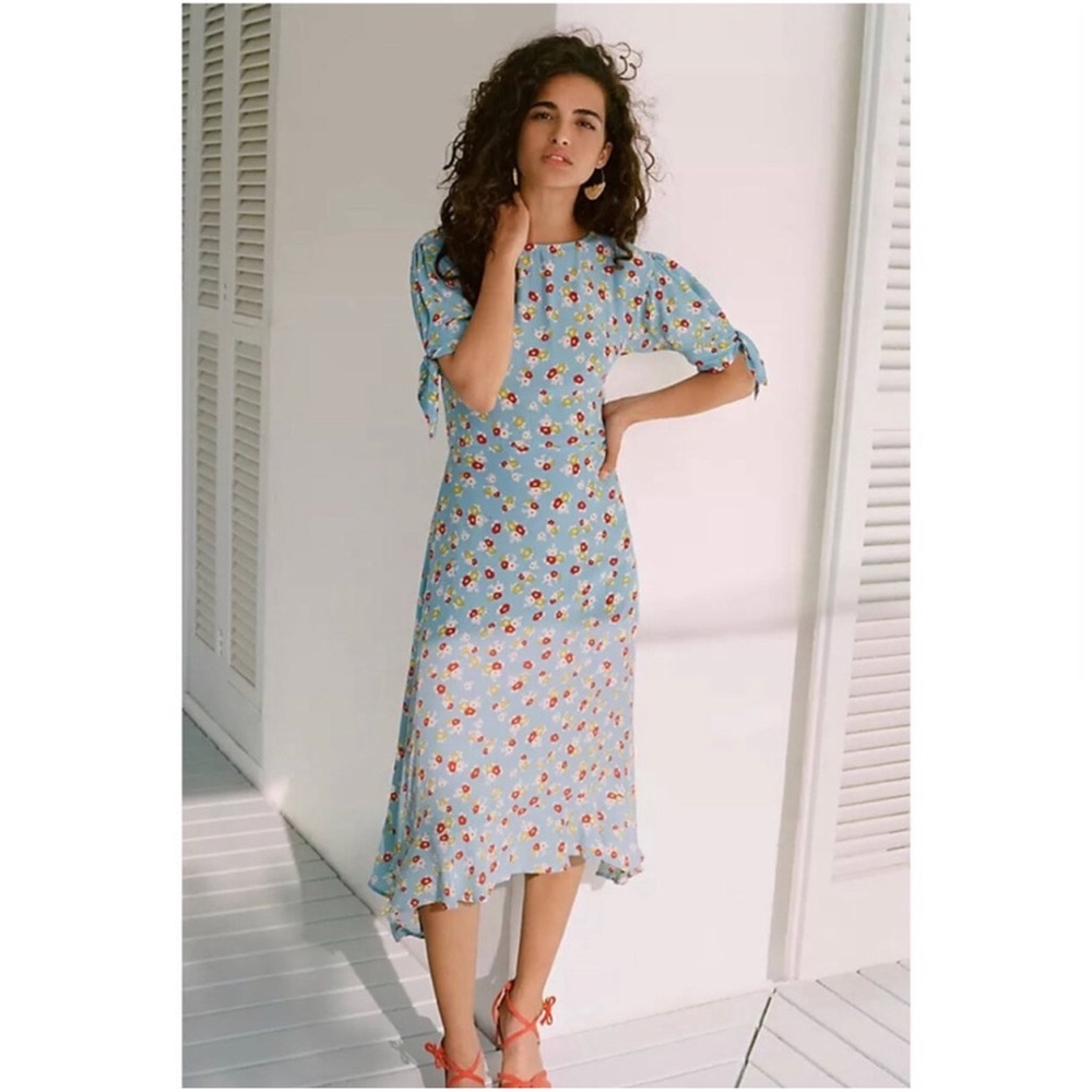 Faithfull The Brand Erin Blue Floral Midi Dress Size 10